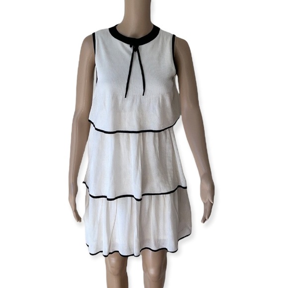 ZARA | Tiered knit midi dress in white / black - Picture 2 of 12